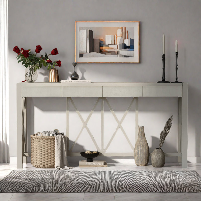 Console avec 4 tiroirs spacieux, Beige
