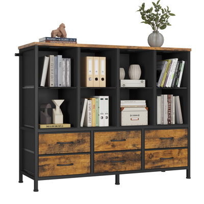 8 Cube Storage Bookcase With 6 Fabric Drawers,diy Cube Fabric Storage Organizer, 4 Tiers Bookcase With Open Display Shelves,modern Storage Bookshelf For Home And Office