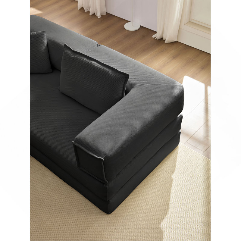 Oversized Upholstered Sectional Sofa Couch Set, Dark Gray Corduroy