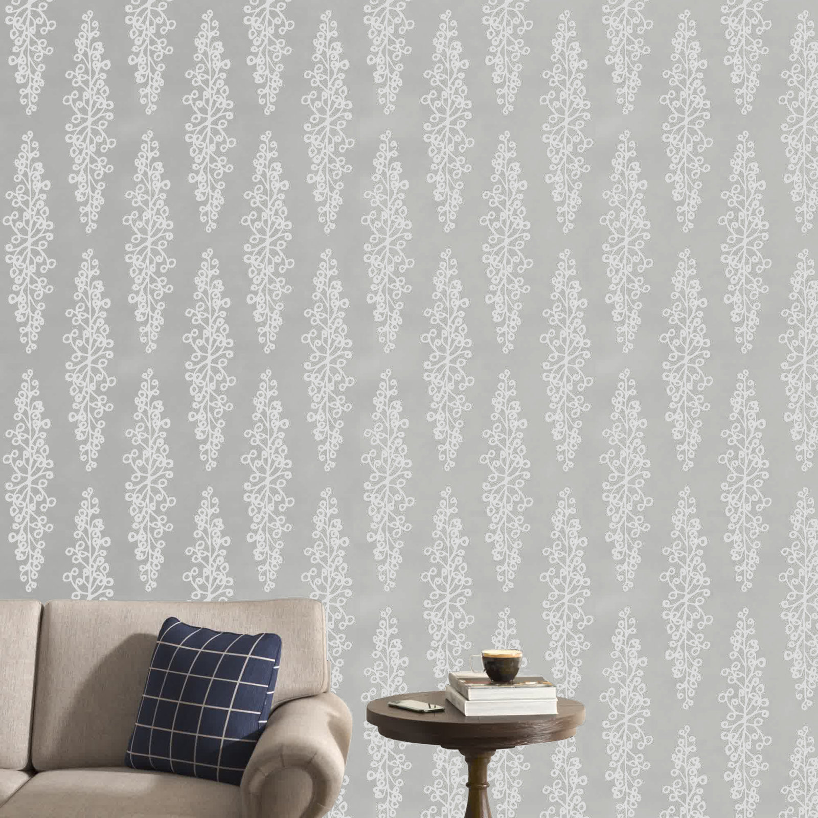 Kirk Modern Floral Wallpaper, Light Gray