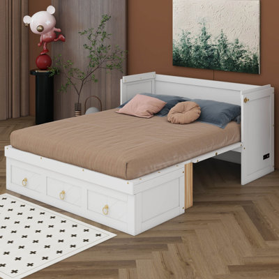 Lit escamotable double avec port USB et grand tiroir