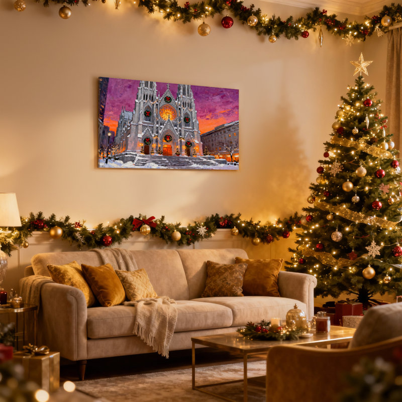 Ensemble de 3 impressions sur toile de la cathédrale de Noël, H 16 po x l 24 po