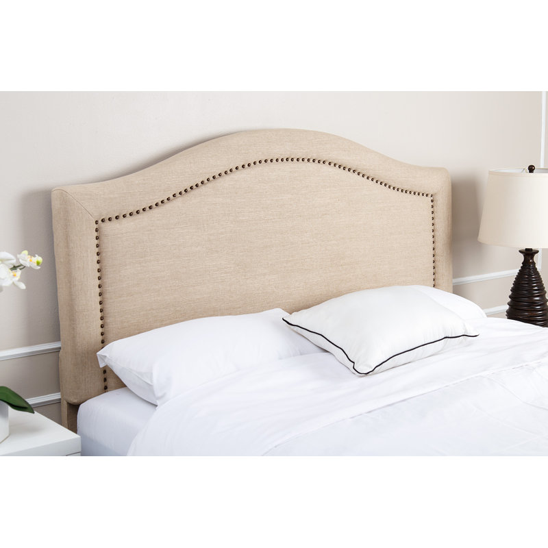 Goshorn Upholstered Faux Leather Panel Headboard, Full/Queen, Light Khaki Linen