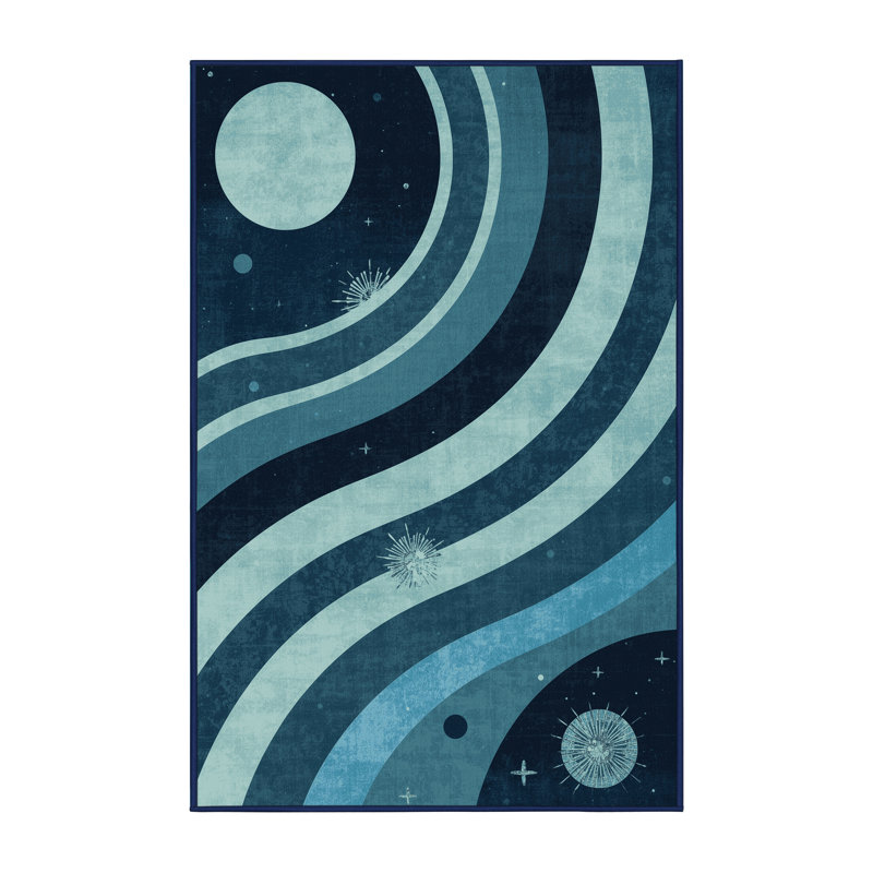 Tapis bleu ciel moelleux doux et moelleux fantaisiste et Scifi Alien Sky avec des lunes, 2 x 5