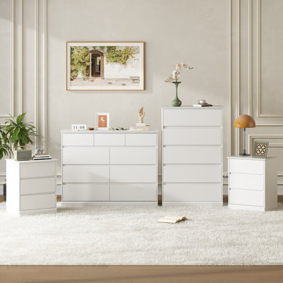 Dornisha 4-Piece Bedroom Set, 47.2" W 9-Drawer Double Dresser & 6-Drawer Double Dresser And Nightstand Set Of 2