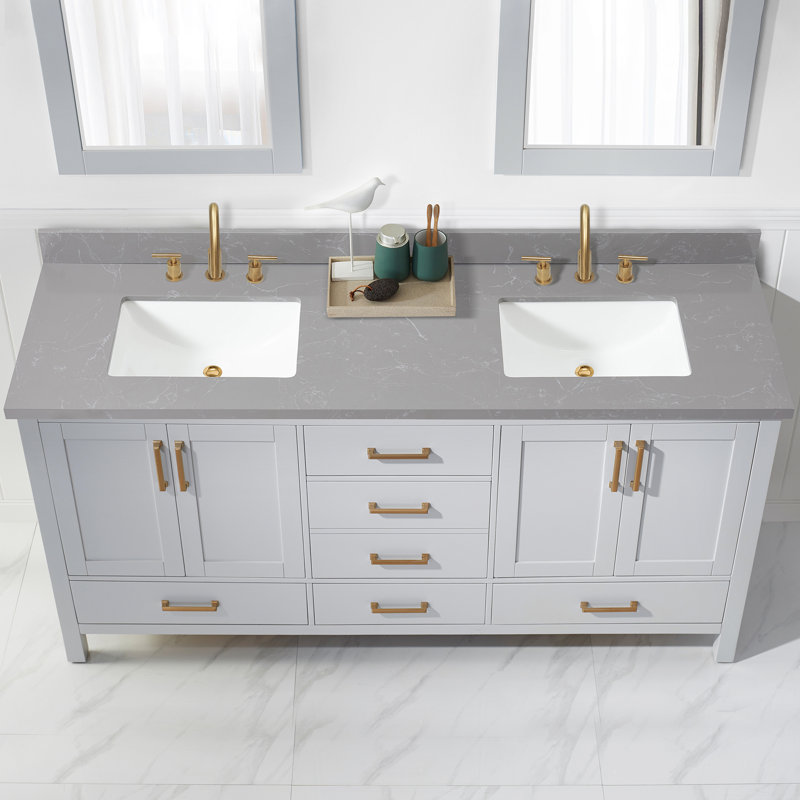 Jaen 73'' Reticulated Grey Stone Double Sink Vanity Top