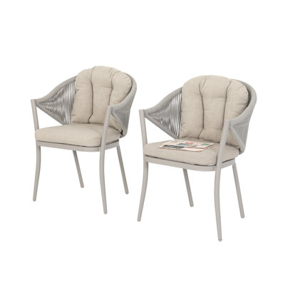 Outdoor Patio Chair Woven Rope Conversation Chairs, With Tufted Pillows, Seat Cushions, Powder-coated Aluminum Frame, Olefin Fabric