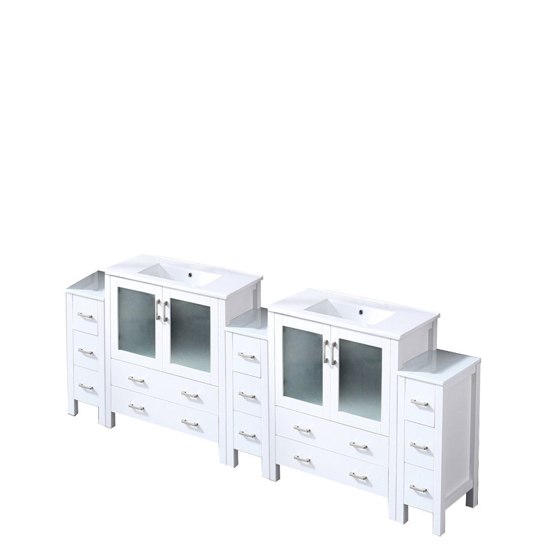 Meuble-lavabo double 96 po Blanc - plateau en céramique et rangement élégant
