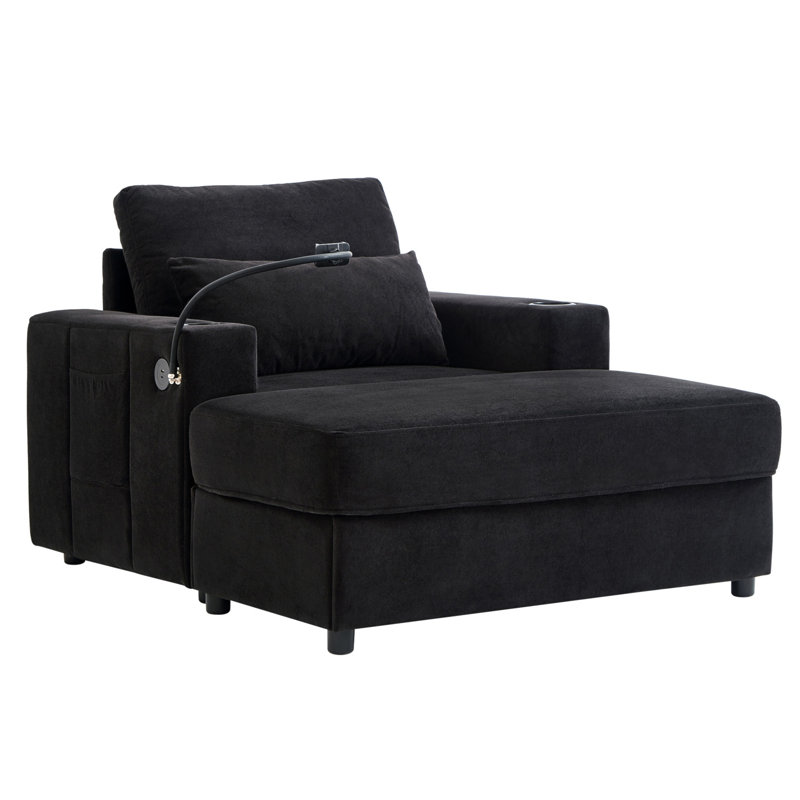 Fauteuil rembourré avec repose-pieds et ports USB, Noir
