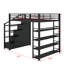Lit mezzanine double en métal avec tablettes de rangement et garde-robe