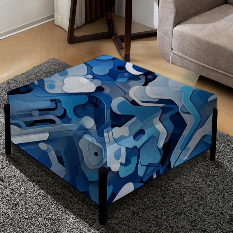 Grand repose-pieds carré bleu camouflage futuriste furtif