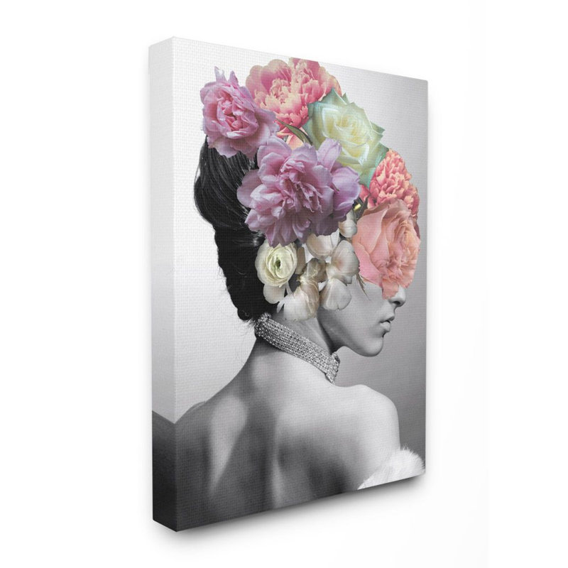 «Fashion Model Profile Flower Pink Grey Collage Design», impression, Toile tendue, H 40 po x l 30 po