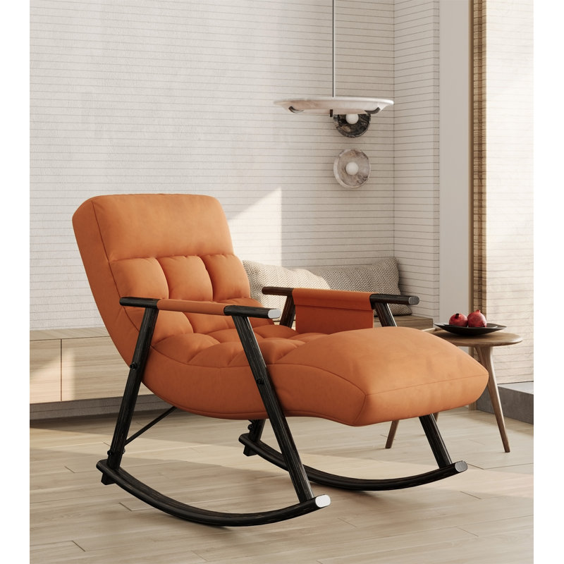Casual Folding Rocking Chair Upholstered, Orange