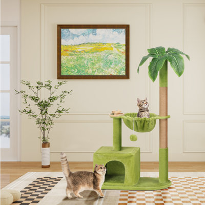 43.38In Palm Tree Cat Tree, 5-In-1 Multi-Level Cat Activity Centre With Condo, Hammock, Scratching Post, Interactive Toy & Hanging Ball For Indoor Cats