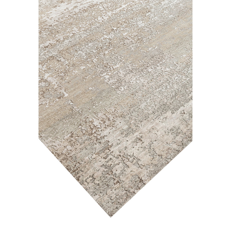 Hand Knotted Abstract Area Rug in Dark Beige/Cream, Rectangle 5' x 8'