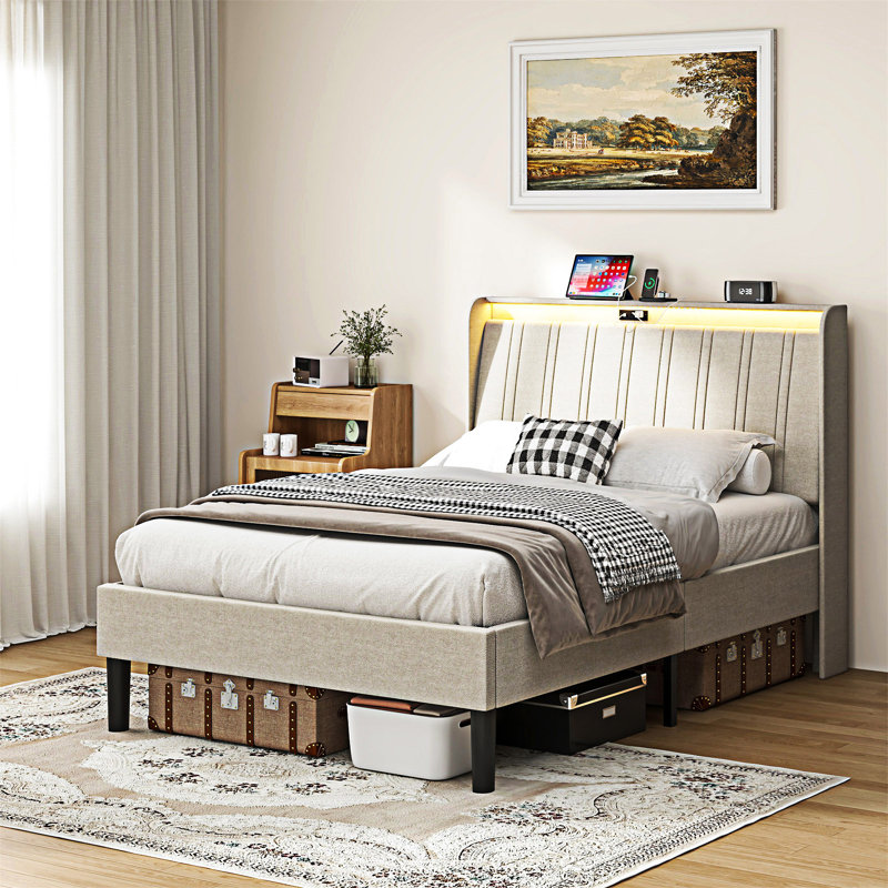 Upholstered Platm Bed, Twin
