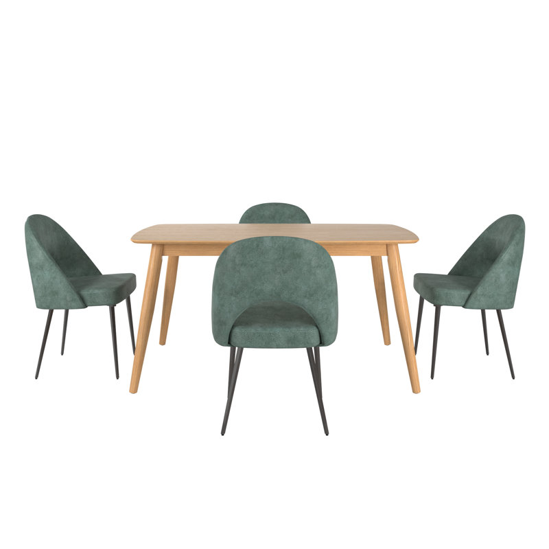 Ensemble de salle à manger Farias Mid-Century, Naturel, Sarcelle