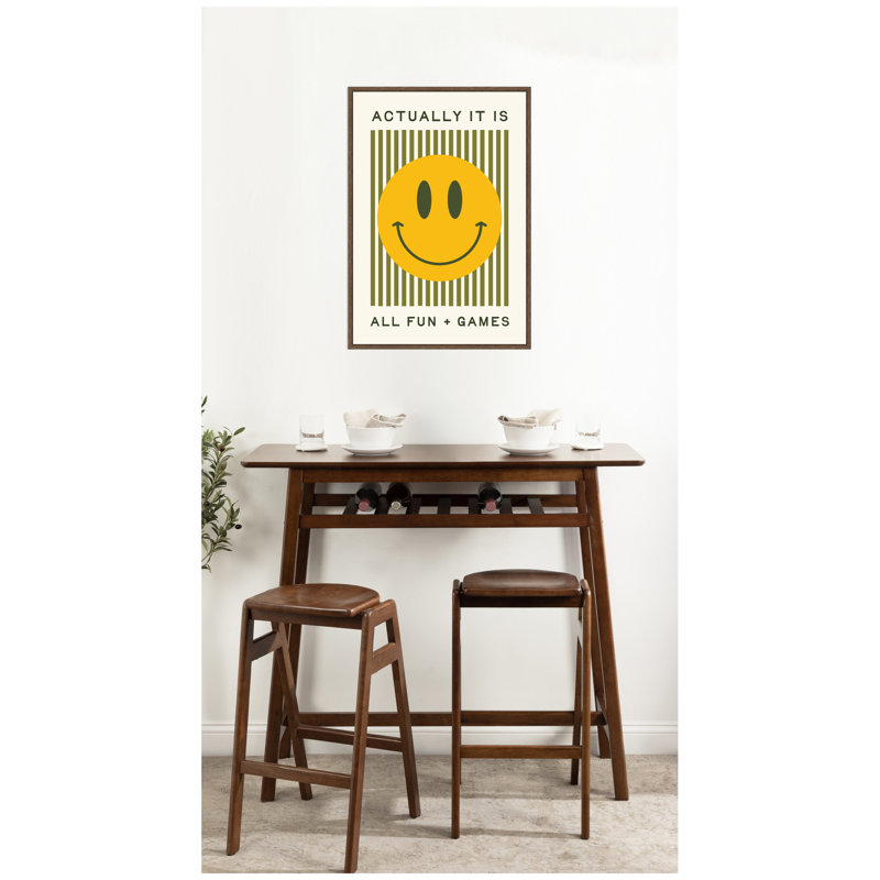«It is All Fun and Games», affiche rayée, décor de Dopamine, impression de visage souriant par Lucky Guava, reproduction d'art sur toile encadrée