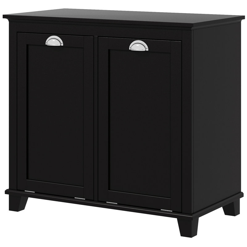 Dual Tilt Out Laundry Hamper Cabinet, Bathroom Storage. 2 For Washroom, Black. Modern Floor Cabinet With Generous Towel Storage Facility. Separate & Dark Items. Made, Water-. Toppling. Wall Mountable
