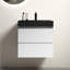 Meuble-lavabo flottant 24 po - Blanc et noir élégant, options de rangement généreuses, mouvement silencieux, meuble-lavabo de salle de bain biseauté chic avec lavabo noir, Modern Grace, rangement abondant, et-486132686-486132684