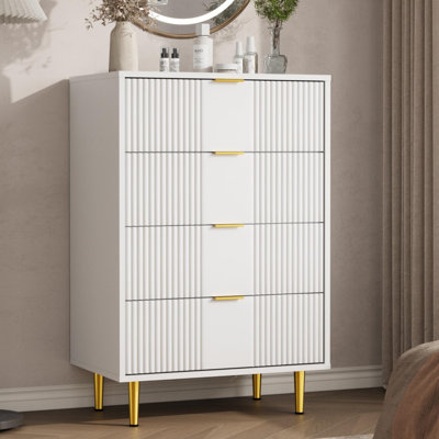 Commode cannelée pour chambre à coucher avec tiroirs, grande commode moderne avec poignée en métal, rangement pour vêtements en placard