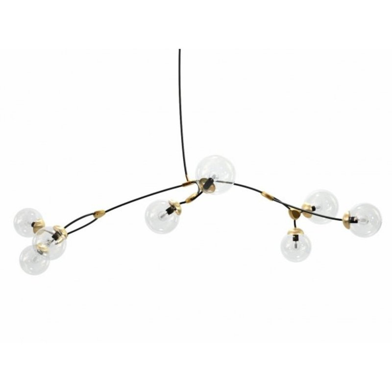 Lustre suspendu en laiton clair, Laiton brossé, H 48 po x l 58 po x P 92 po, Transparent