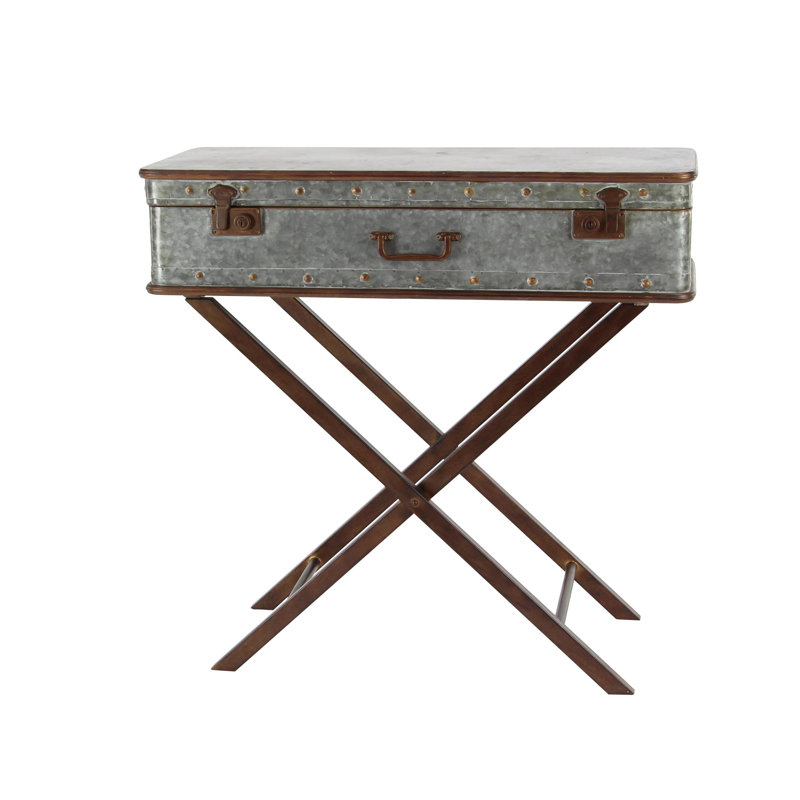 Laforce Metal Side End Gray Accent Table with Suitcase Style Top