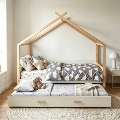 House Bed with Twin Trundle and Storage Shelves
