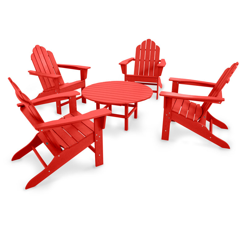 POLYWOOD Long Island Adirondack 5-Piece Conversation Group, Sunset Red