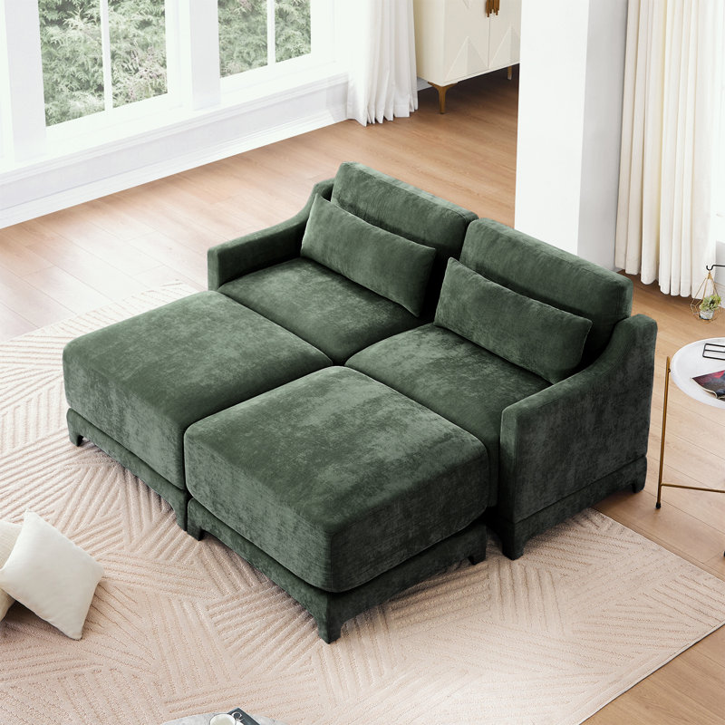 Causeuse en chenille avec 2 coussins lombaires et 2 repose-pieds, Vert
