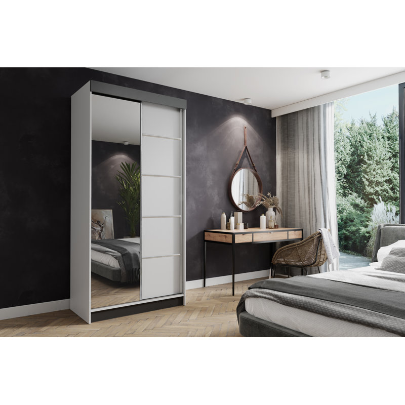 Alphard Manufactured Wood Wardrobe, White/Silver