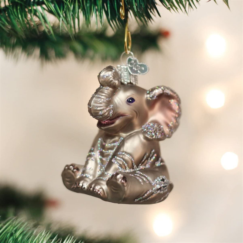 Hand-Painted Glass Elephant Ornament with Glitter Accents