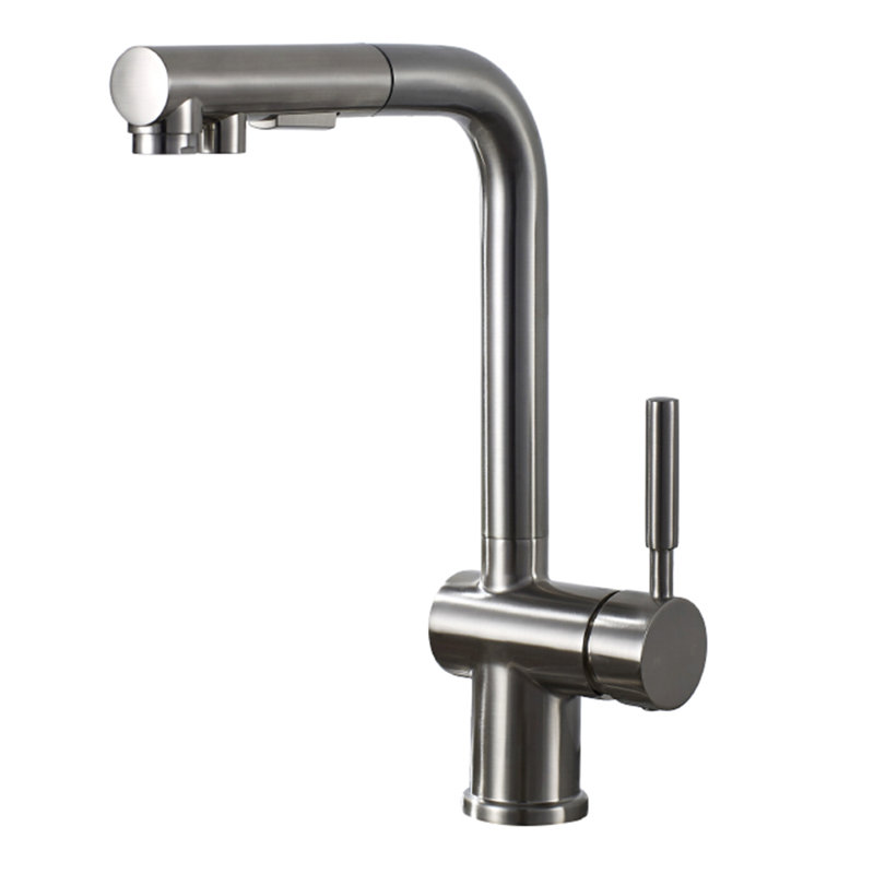 Robinet de cuisine à poignée simple en nickel brossé ALPHAUCET, Nickel brossé