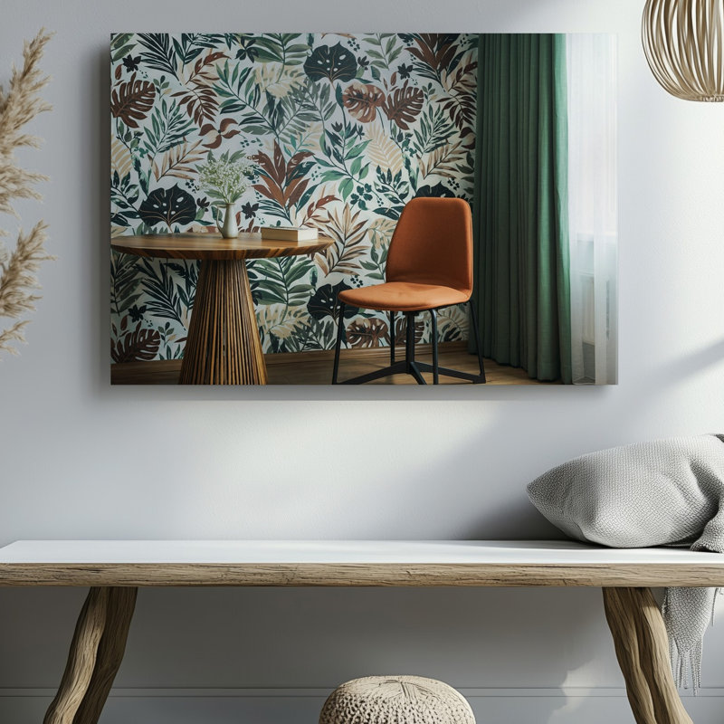 Toile une scène intérieure douillette avec une élégante table ronde avec art mural, H 30 po x l 30 po