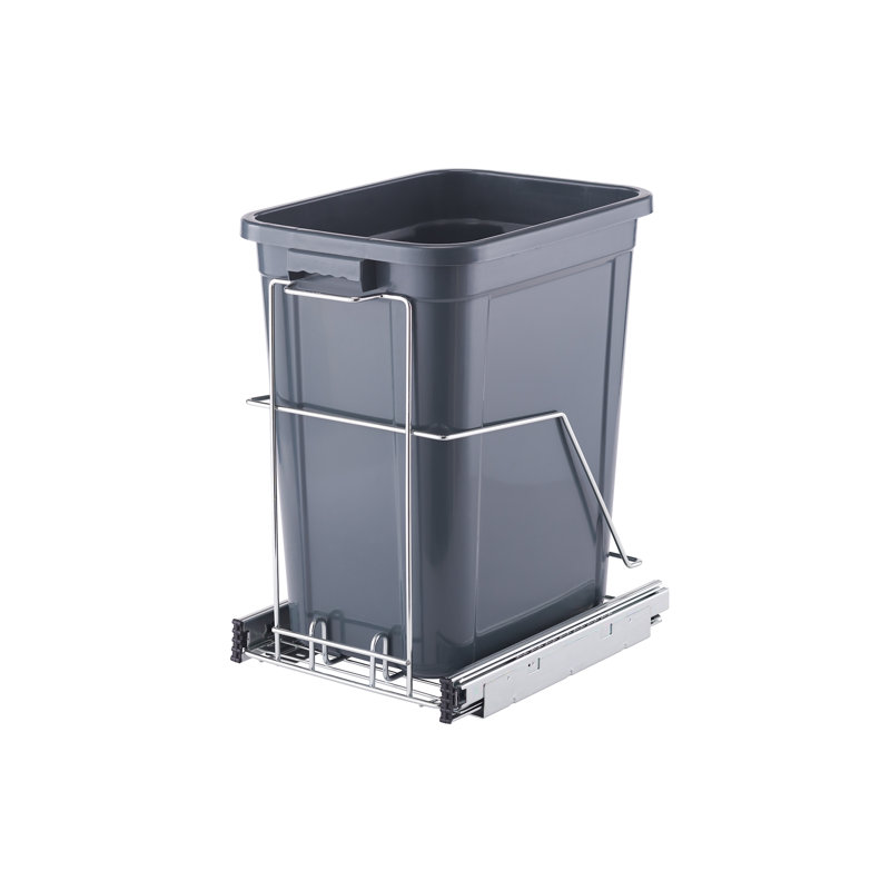 Black Plastic Pull-Out Trash Can with Metal Frame