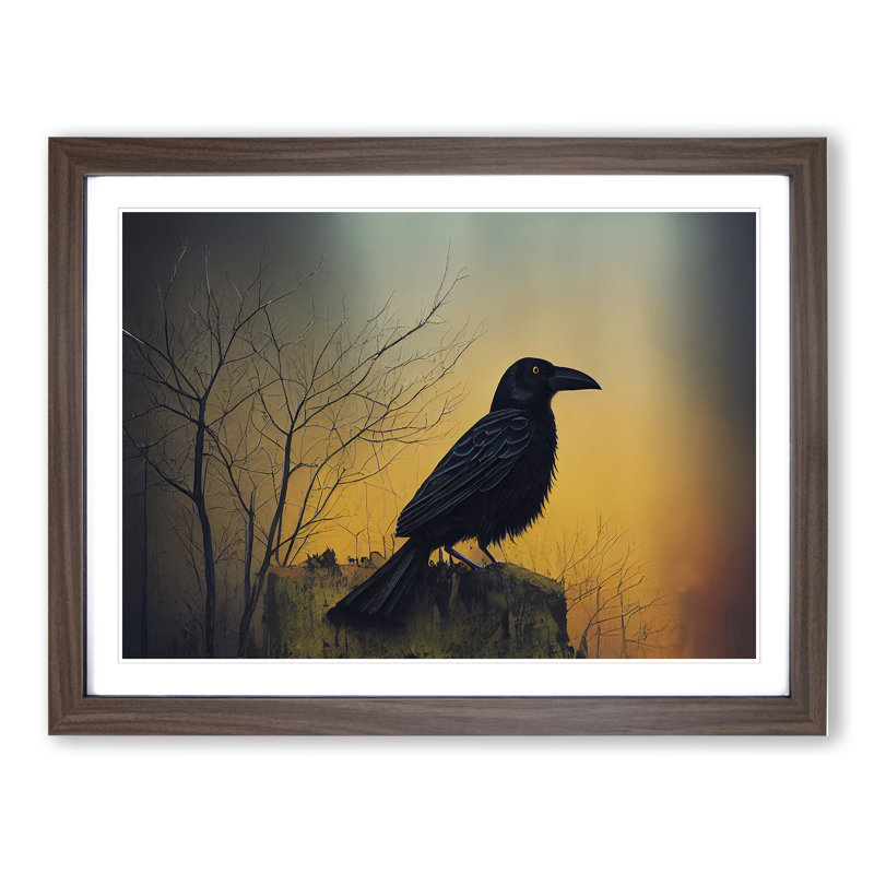 An Artsy Crow Bird - Framed Print, 34cm H x 46cm W x 2cm, Walnut