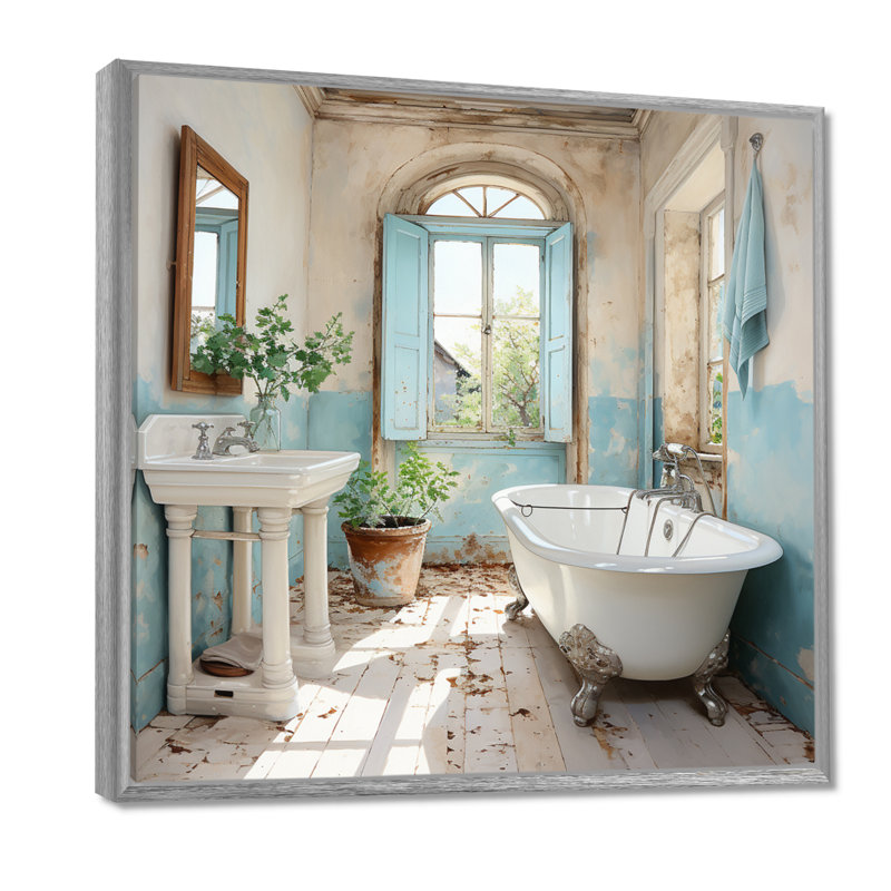 «Farmhouse Bathroom Charm I - Laundry Large», art mural, H 30 po x l 30 po, Encadrement argenté