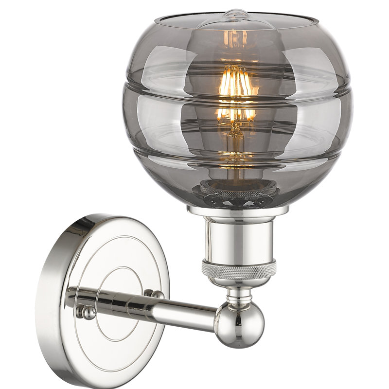 Applique murale 8 lumières Edison Bienes, H 10,13 po x l 5,88 po x P 7,44 po, Gris fumée clair, Nickel poli