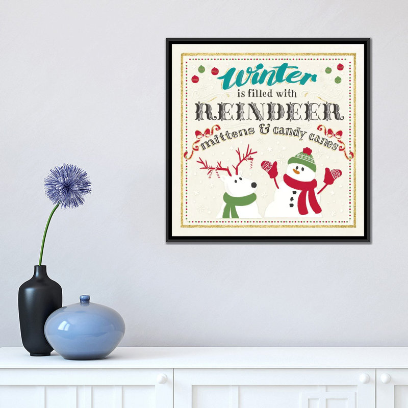 « winter wonderland on white i », art textuel sur toile, H 18 po x l 18 po x P 1,5 po, Toile avec cadre noir, Pas de tapis