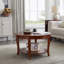 Table basse ronde traditionnelle avec tablette de rangement ouverte, table d'appoint en bois à 2 niveaux-678300319
