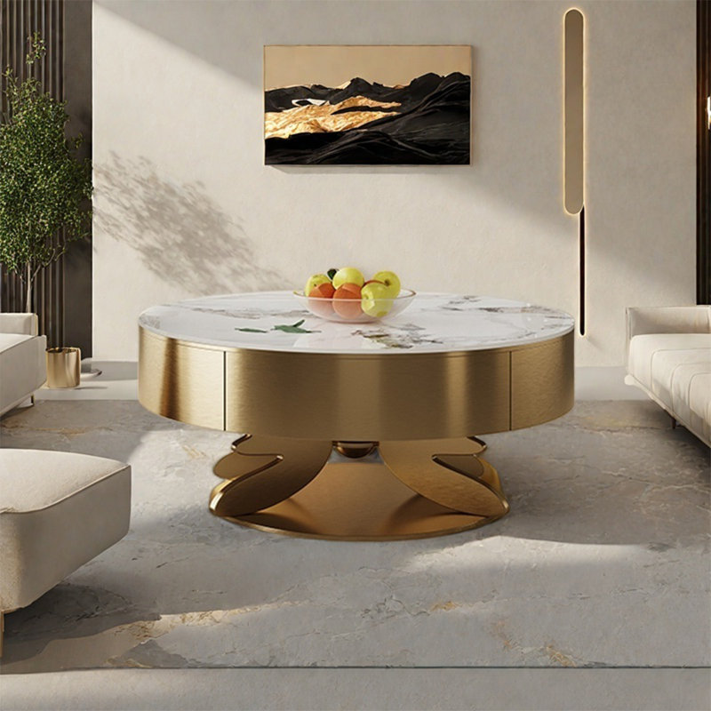 Table ronde légère et luxueuse, H 15,7 po x L 35,4 po x l 35,4 po, Titane noir