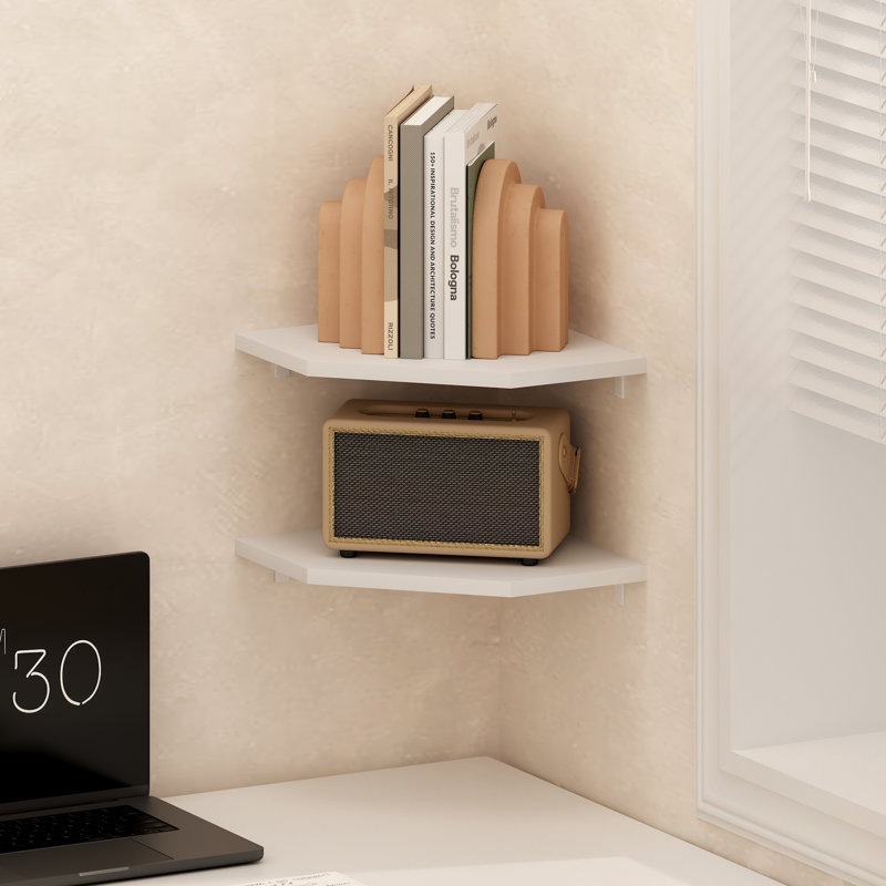 Ensemble de 2 tablettes d'angle géométriques authement flottantes pour le mur Authement, White