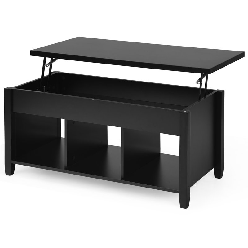 Table basse Red Barrel Studio® avec compartiment caché et tablettes de rangement noires