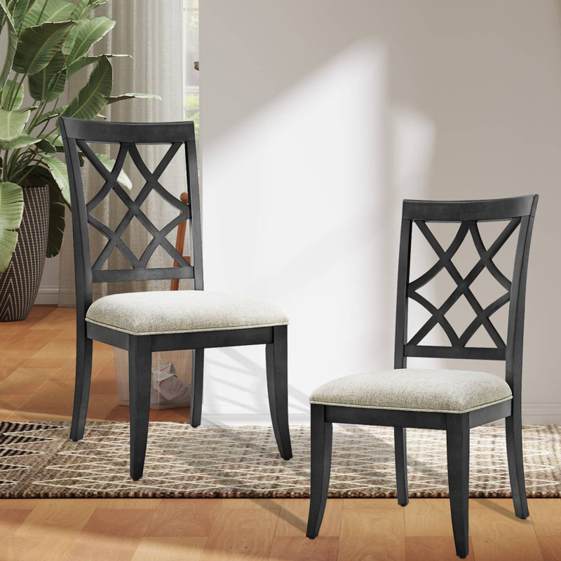 Chaise d'appoint rembourrée en bois massif (ensemble de 2), Noir, noir, noir, noir