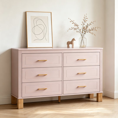 6-Drawer Double Dresser With Solid Wood Legs & Metal Handles – Heavy-Duty Storage Organizer For Kids’ Bedroom & Modern Home