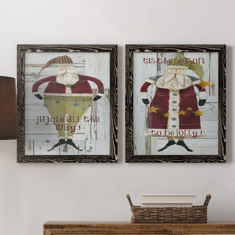 Jingle Santa - ensemble de 2 reproductions, H 20 po x l 17 po x P 1 po, H 31,5 po x l 47 po x P 1,5 po, Pas de tapis