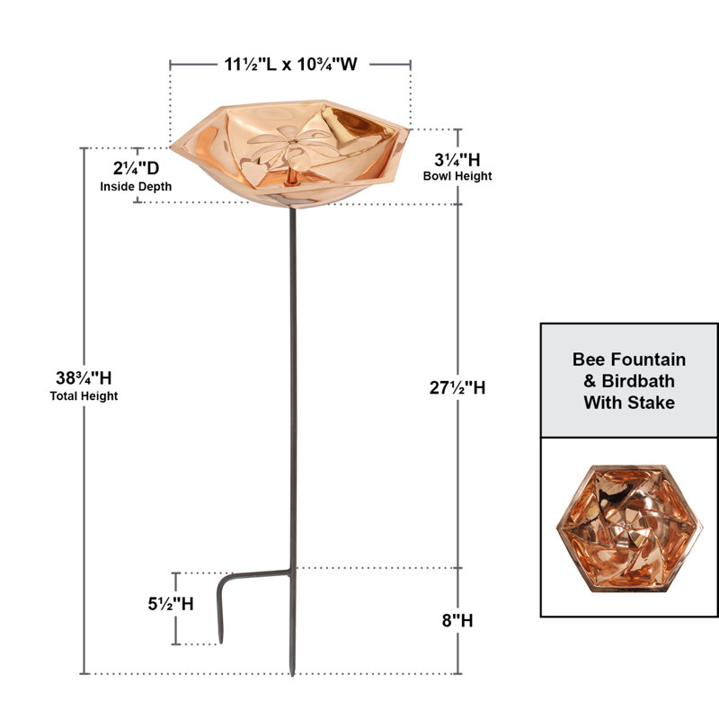 Copper Bee Fountain and Birdbath with Stake