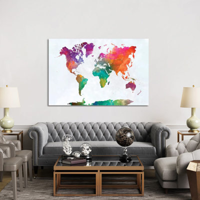 World Map in Watercolour XV 1 Piece Wrapped Canvas Painting