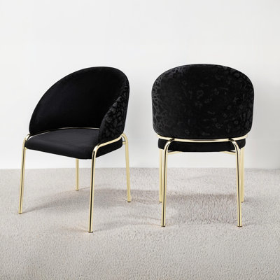 2pc Black Chairs Of Modern Design, Soft Velvet Inside, Elegant Chenille Exterior, Metal Frame For Long - Lasting Use, Bedroom 21 In Depth Chairs, Dual