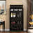 Tall Metal Sideboard With Glass Doors & Flip-top, 4-tier Design, Durable Steel Frame And Arched Top